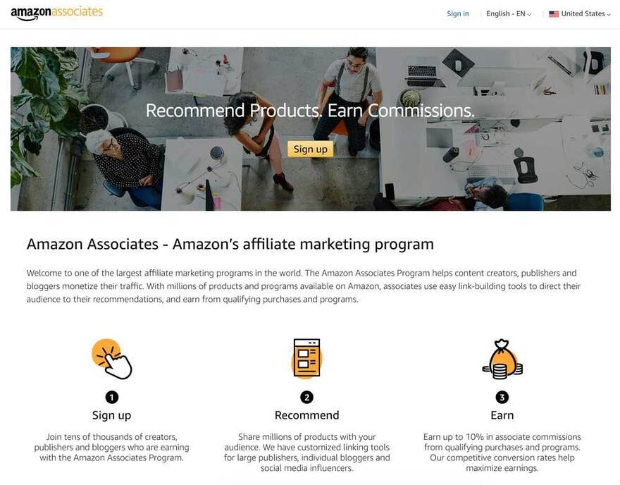 Description page of Amazon's affiliate marketing