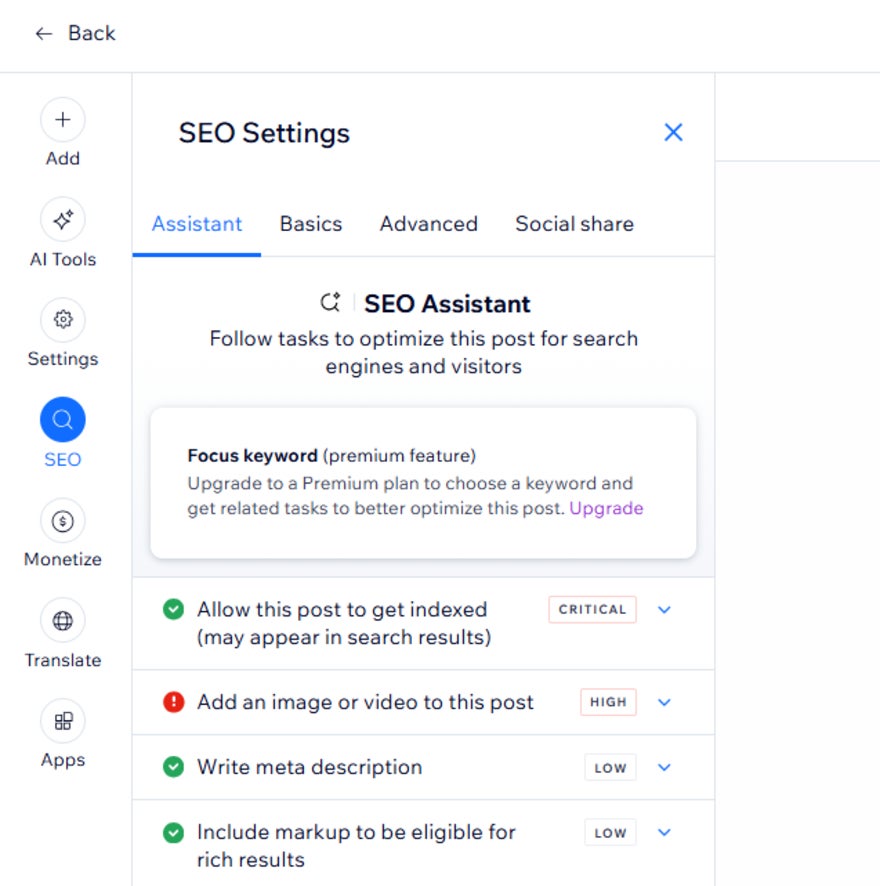 SEO task list with traffic light coloring to indicate level of priority