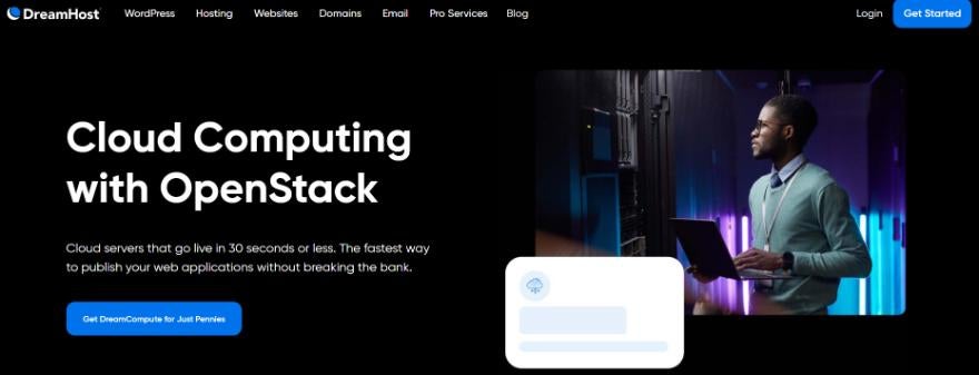 DreamHost cloud hosting homepage inviting users to sign up