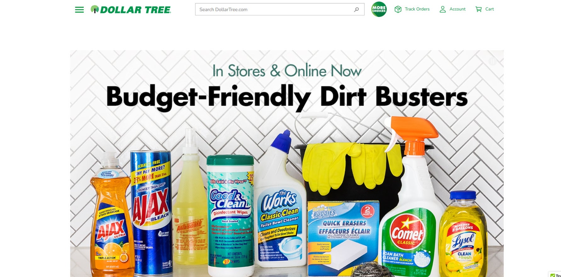 dollar tree homepage showing budget friendly cleaning products