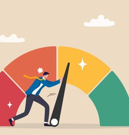 Illustration showing a man pushing a meter hand toward the green side of the meter