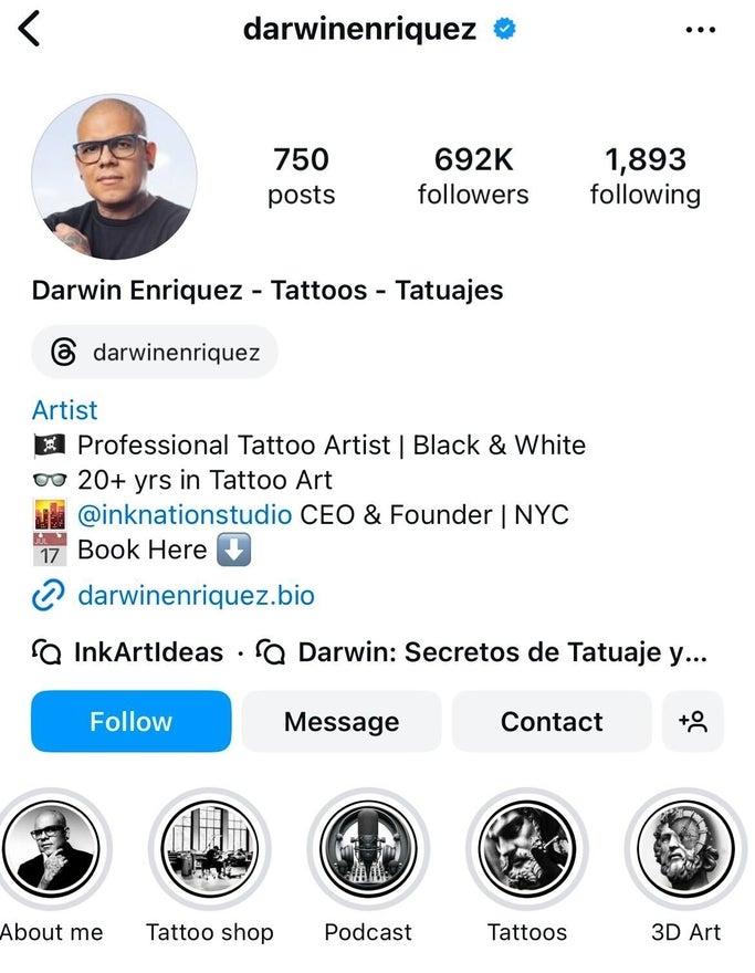 tattoo artist Instagram profile