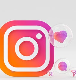 Instagram logo with floating social icons in bubbles around it