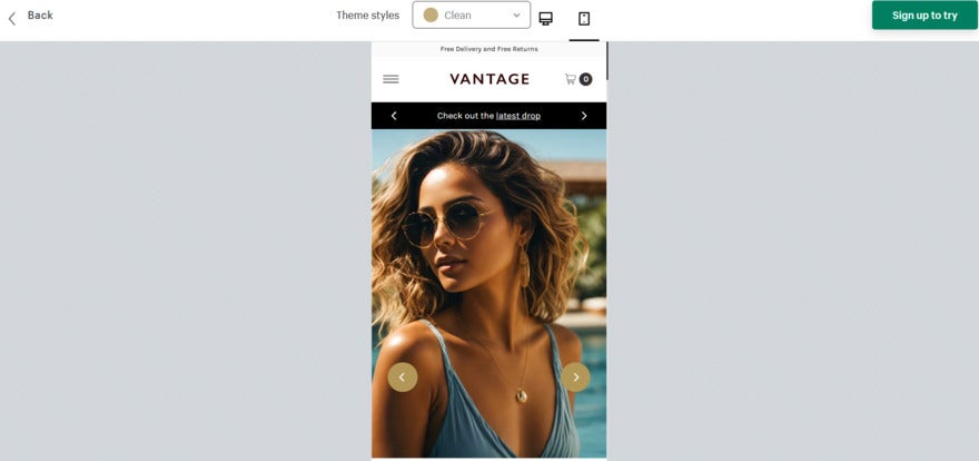 mobile view of a website shown in a website builder's editor