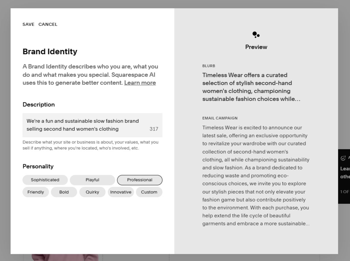 Squarespace's brand identity feature