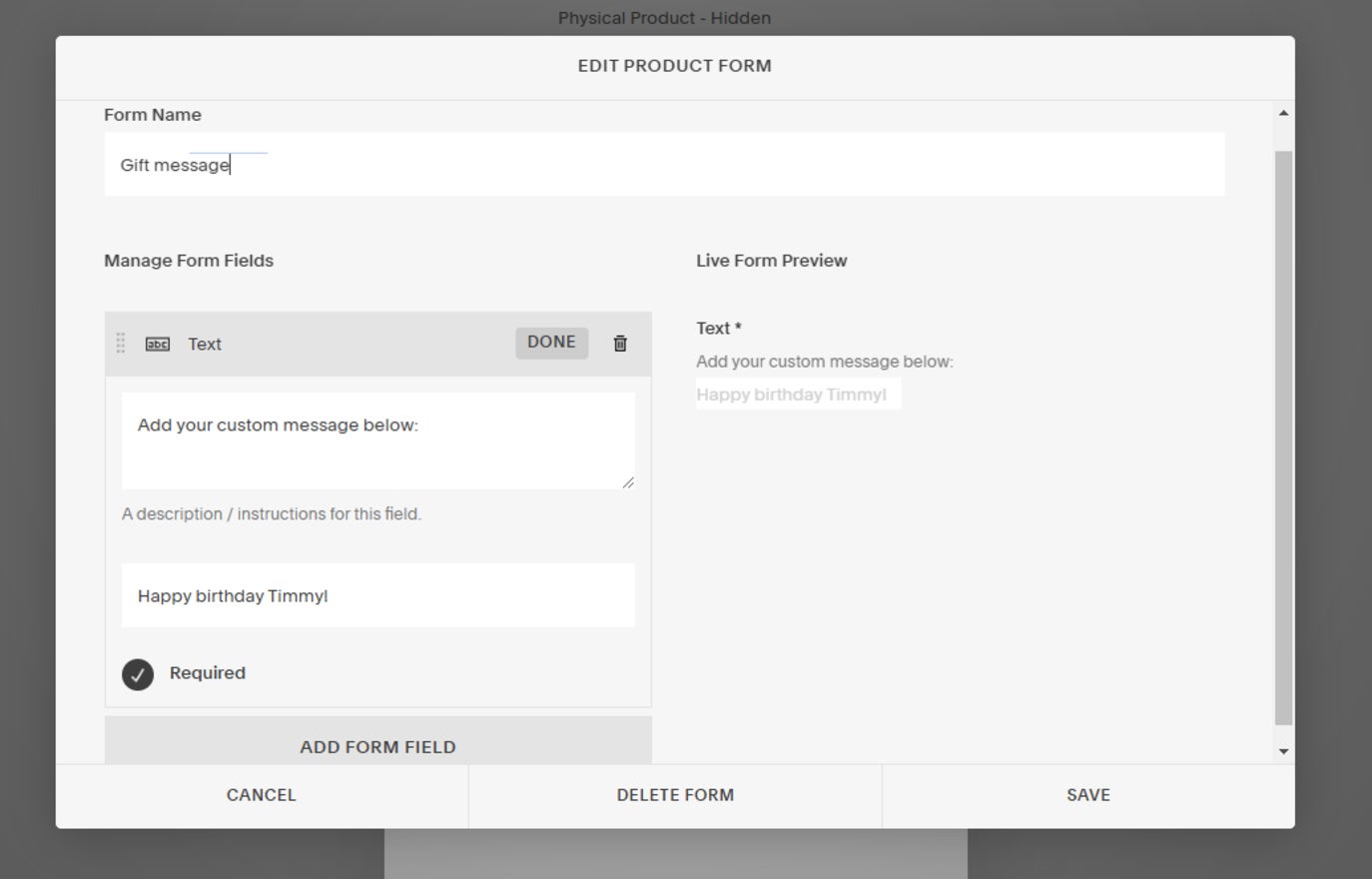 Editing a Squarespace Product Form