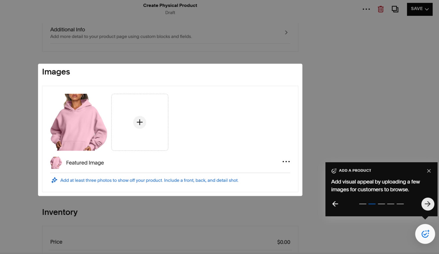 product page adding an image