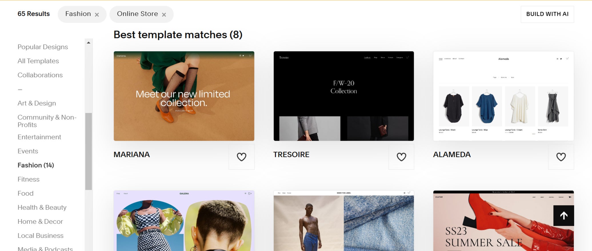 best templates matches in the fashion category