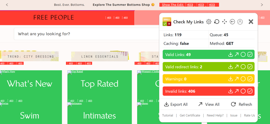 Screenshot of a Chrome extension pop-up highlighting links on a webpage
