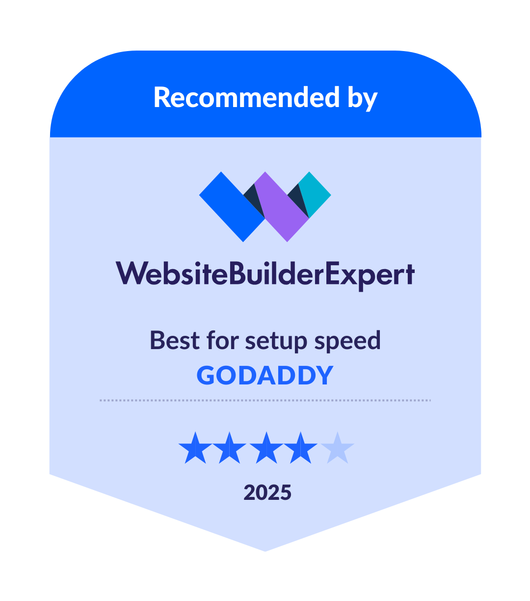 Badge showing GoDaddy as the best for setup speed in our 2025 research