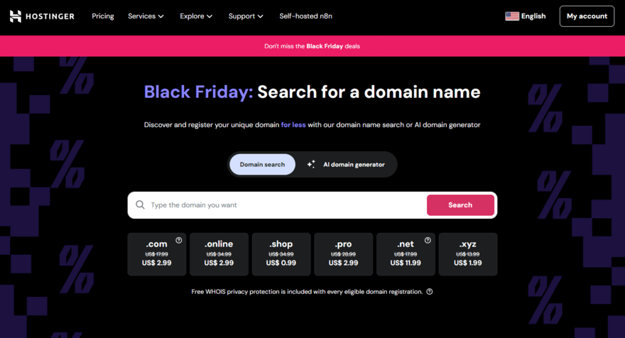 Hostinger domain deals for Black Friday