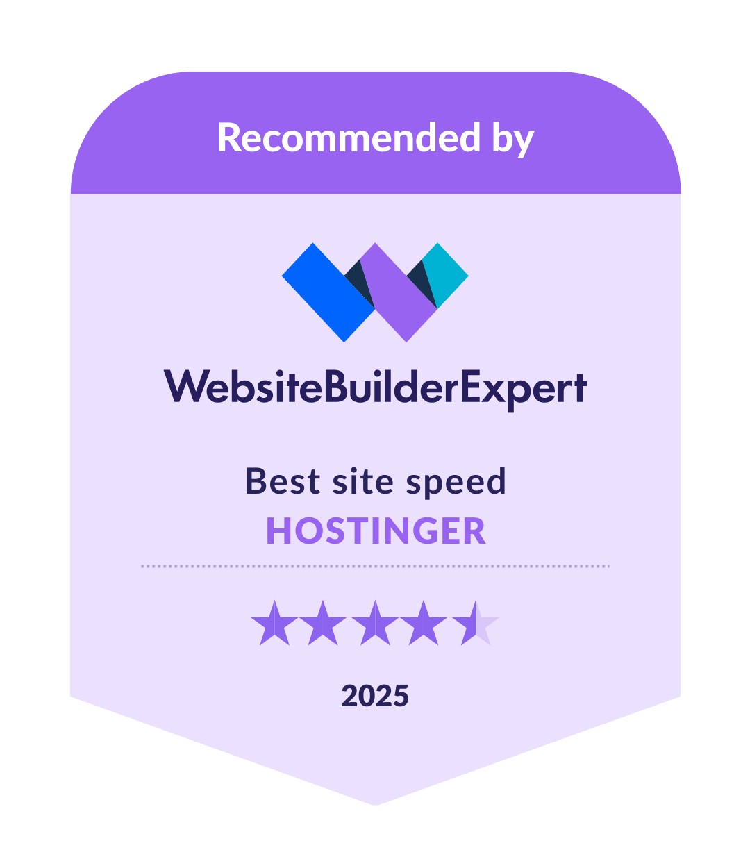 Badge showing Hostinger as best for site speed in our 2025 research
