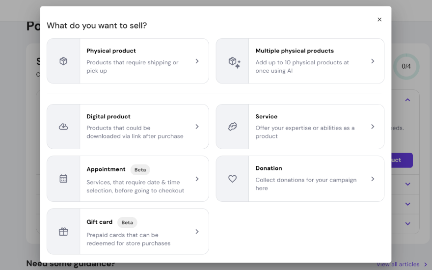Hostinger product options when adding a new product