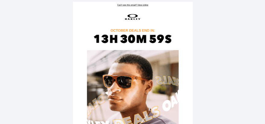 Screenshot of an email from Oakley with a timer to the end of a Black Friday sale