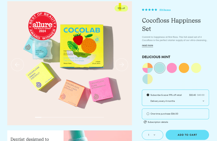 Cocofloss product page for a set of products