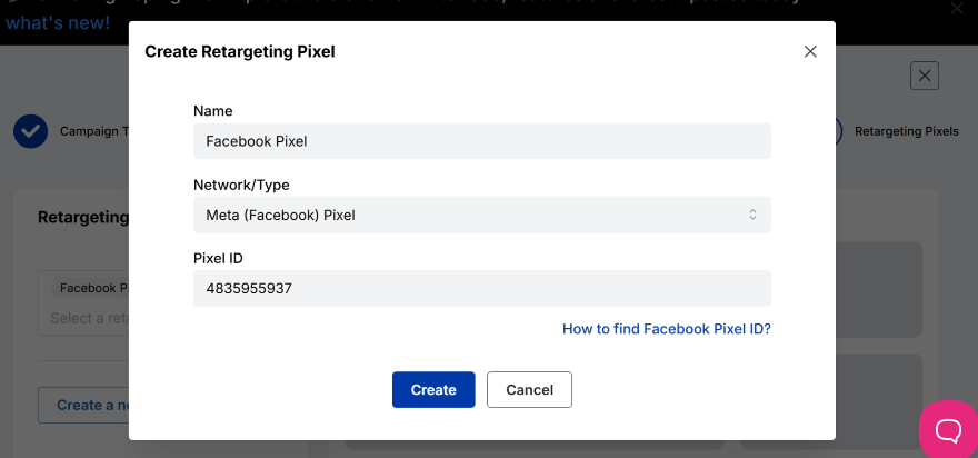 Screenshot of adding a retargeting pixel to a link in the Replug dashboard
