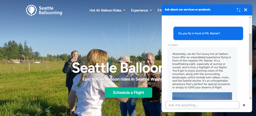 Screenshot of Seattle's AI chat bot on their homepage
