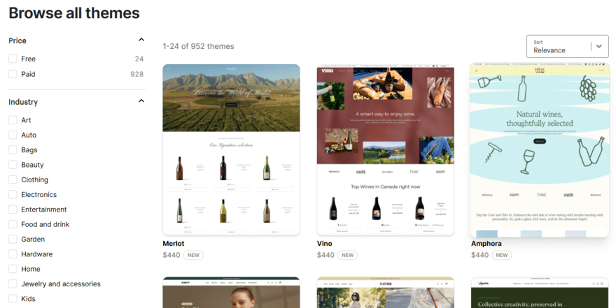 Selection of Shopify premium templates
