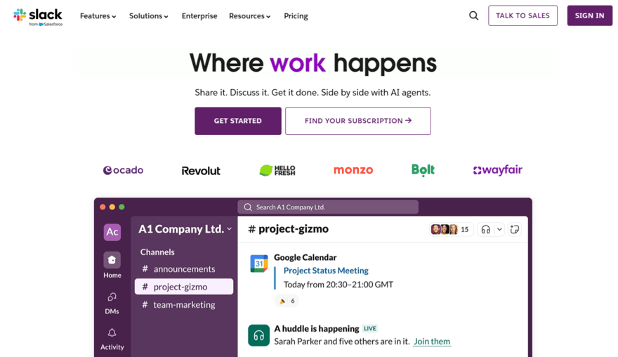 Slack website homepage