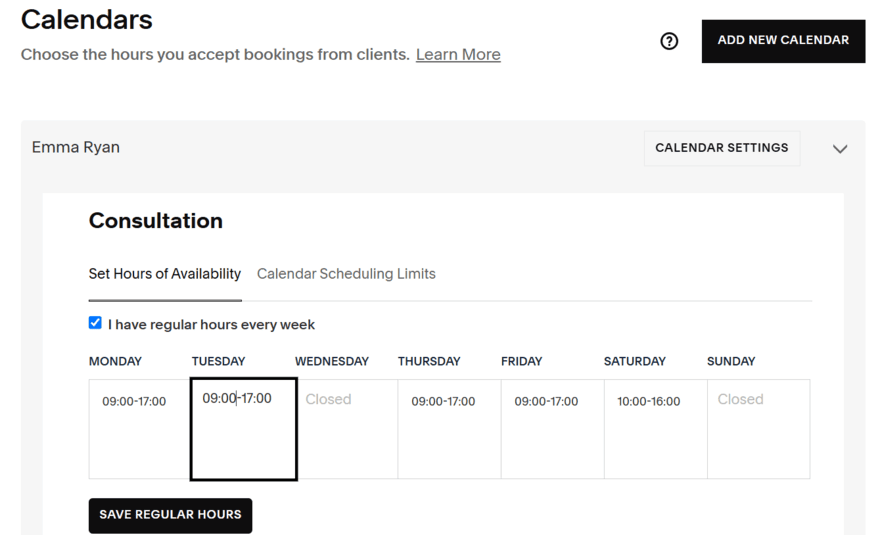 Squarespace Acuity Scheduling calendar availability