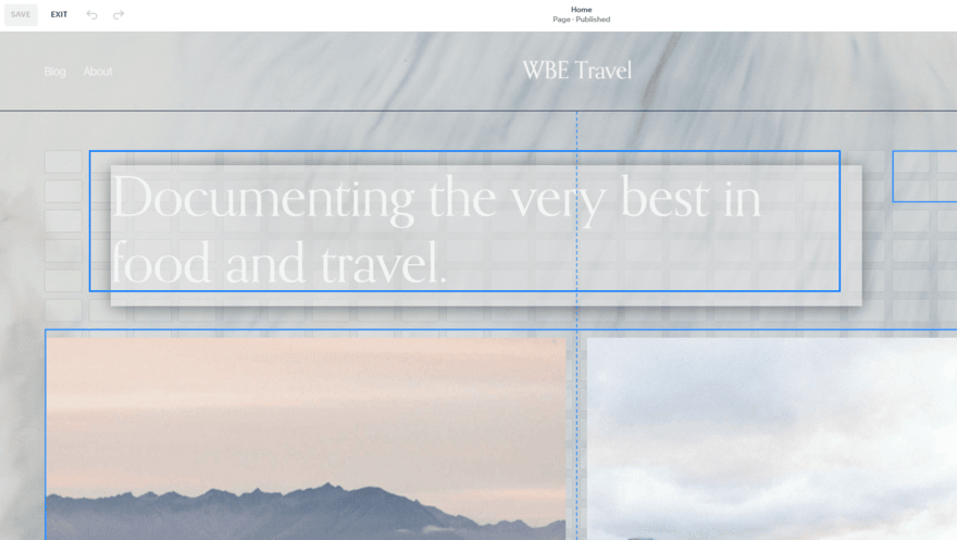Squarespace's editor showing the grid line structure when moving a text block
