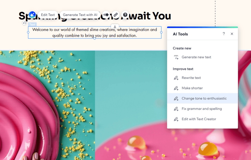 Wix's AI text creator
