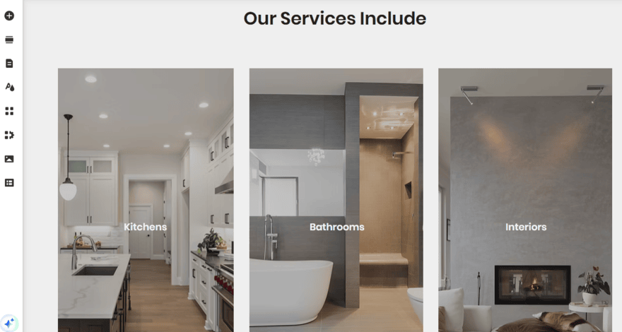 Services displayed on a Wix template for a home remodeling company