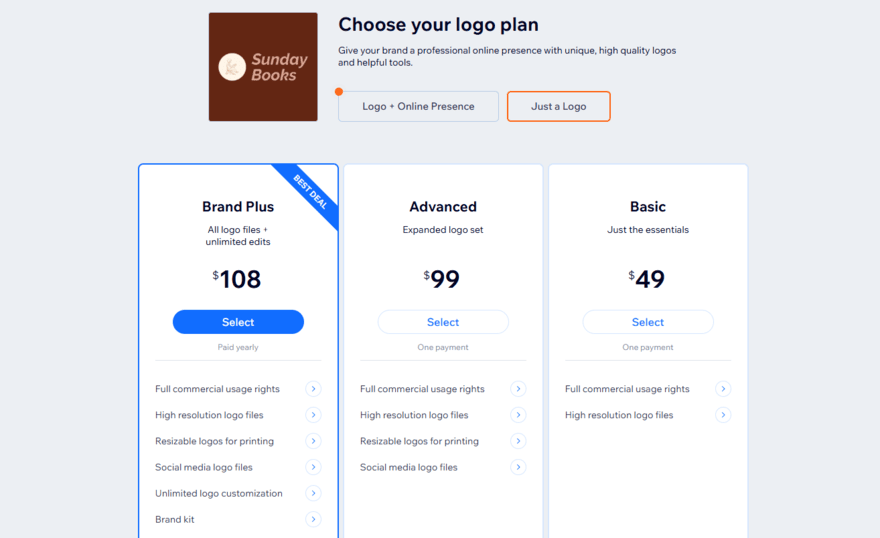 Wix logo maker packages and pricing