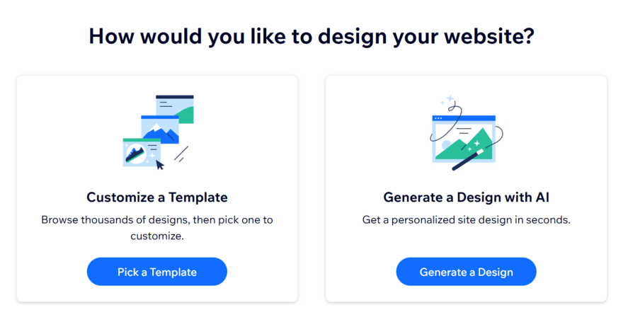 Wix's 2 website design options: customize a template or create a site with AI